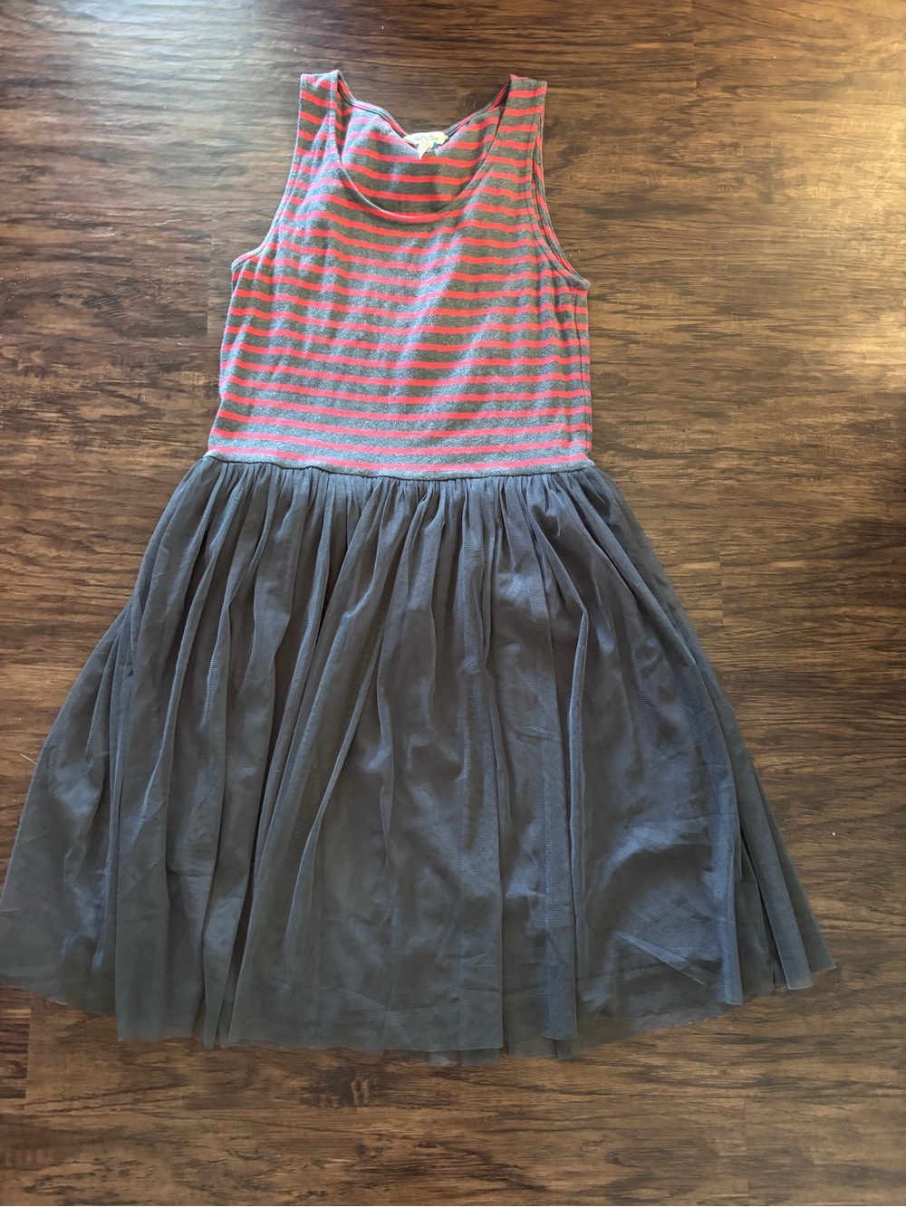 Matilda Jane Red and Gray Striped Tank with Gray Tulle Skirt